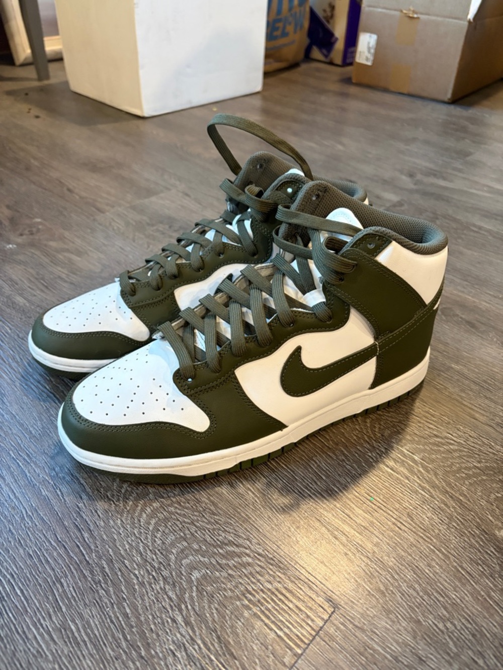 Nike Dunk High-Top Sneakers in Olive Green & White size 10 men’s